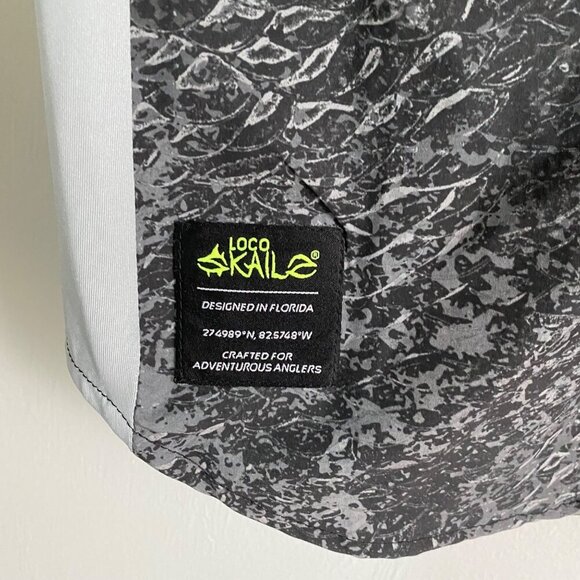 Loco Skailz Black Gray Print Short Sleeve Button Down Shirt Men's Medium NEW - Picture 7 of 8